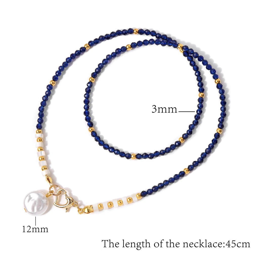 Female Pearl Pendant Necklace Natural Small Emerald Crystal Stone Necklace Gold Color Spacer Bead Heart Shape Buckle Necklace