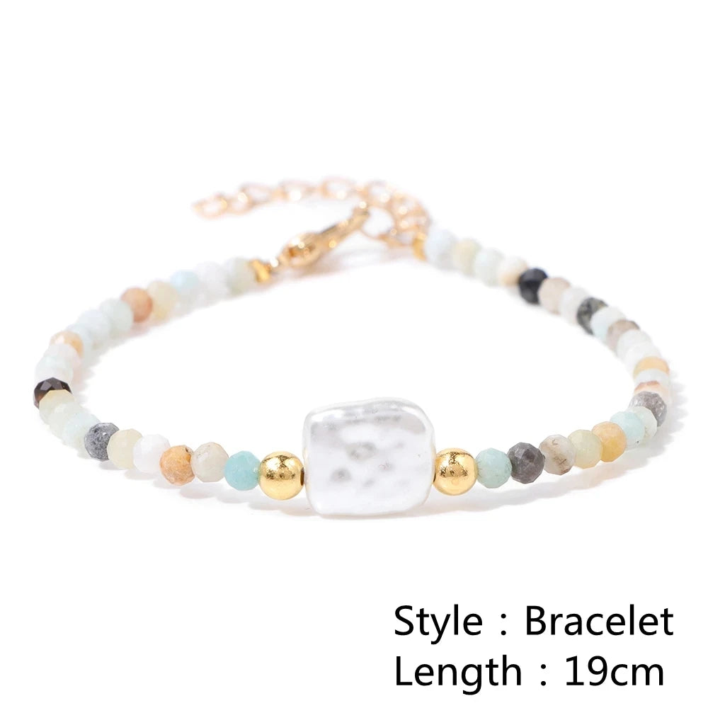 Female Pearl Pendant Necklace Natural Small Emerald Crystal Stone Necklace Gold Color Spacer Bead Heart Shape Buckle Necklace