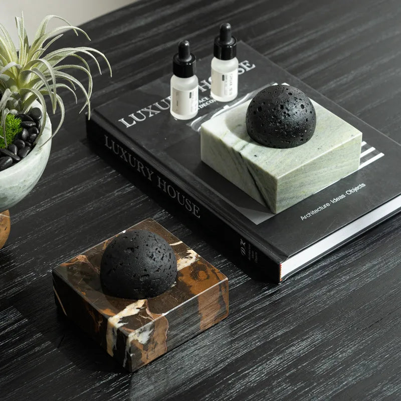 Black Lava Rock Stone Diffuser with Marble Base, Luxury Essential Oil Diffusers for Home Offices Yoga Sauna SPA