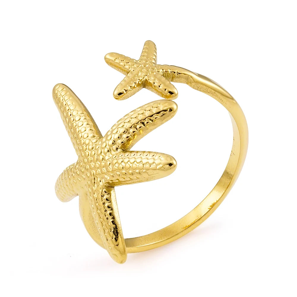 ENFASHION Para Mujer Summer Shell Starfish Pendant Necklace For Women's Stainless steel 18K Plated Gold Vacation Jewelry Set