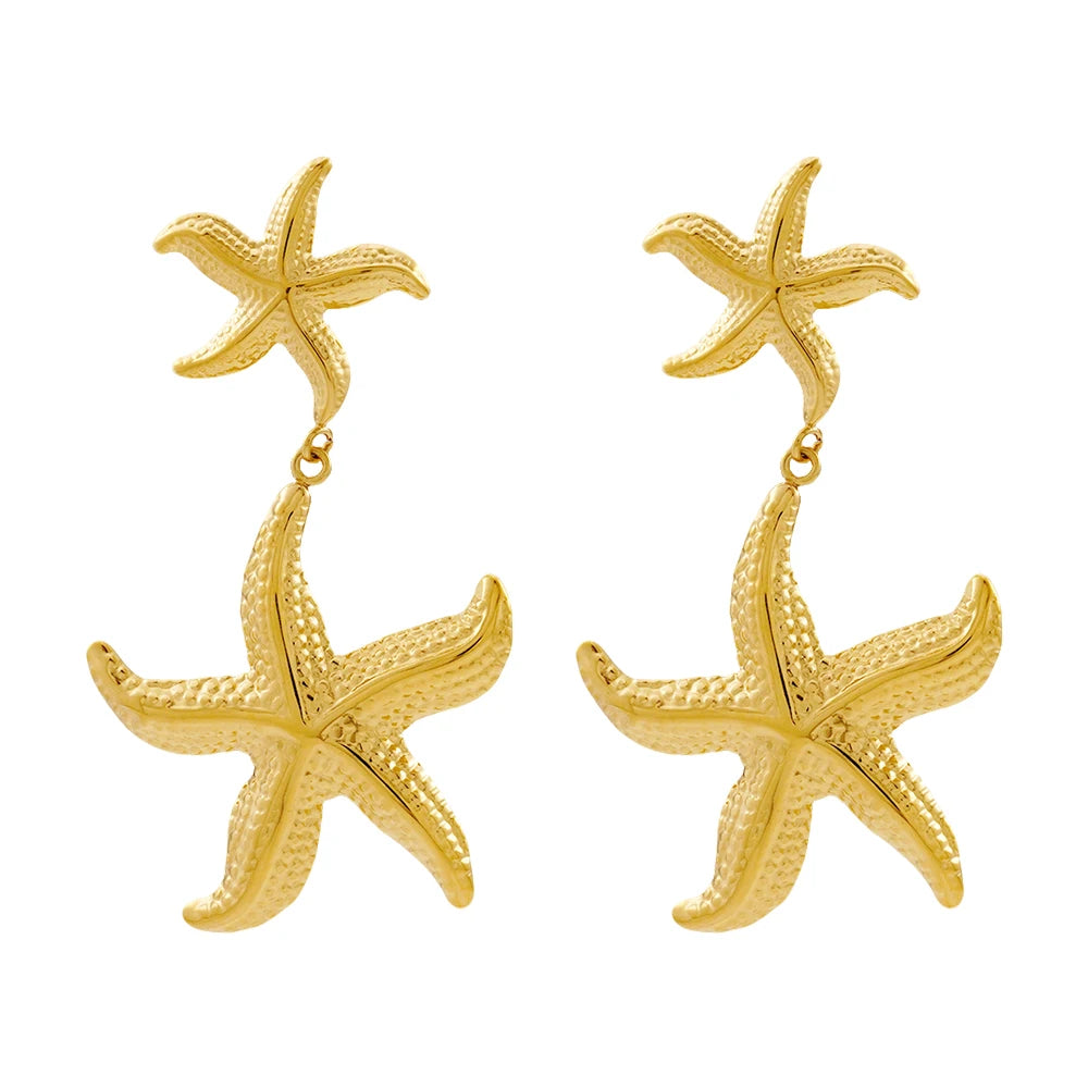 ENFASHION Para Mujer Summer Shell Starfish Pendant Necklace For Women's Stainless steel 18K Plated Gold Vacation Jewelry Set
