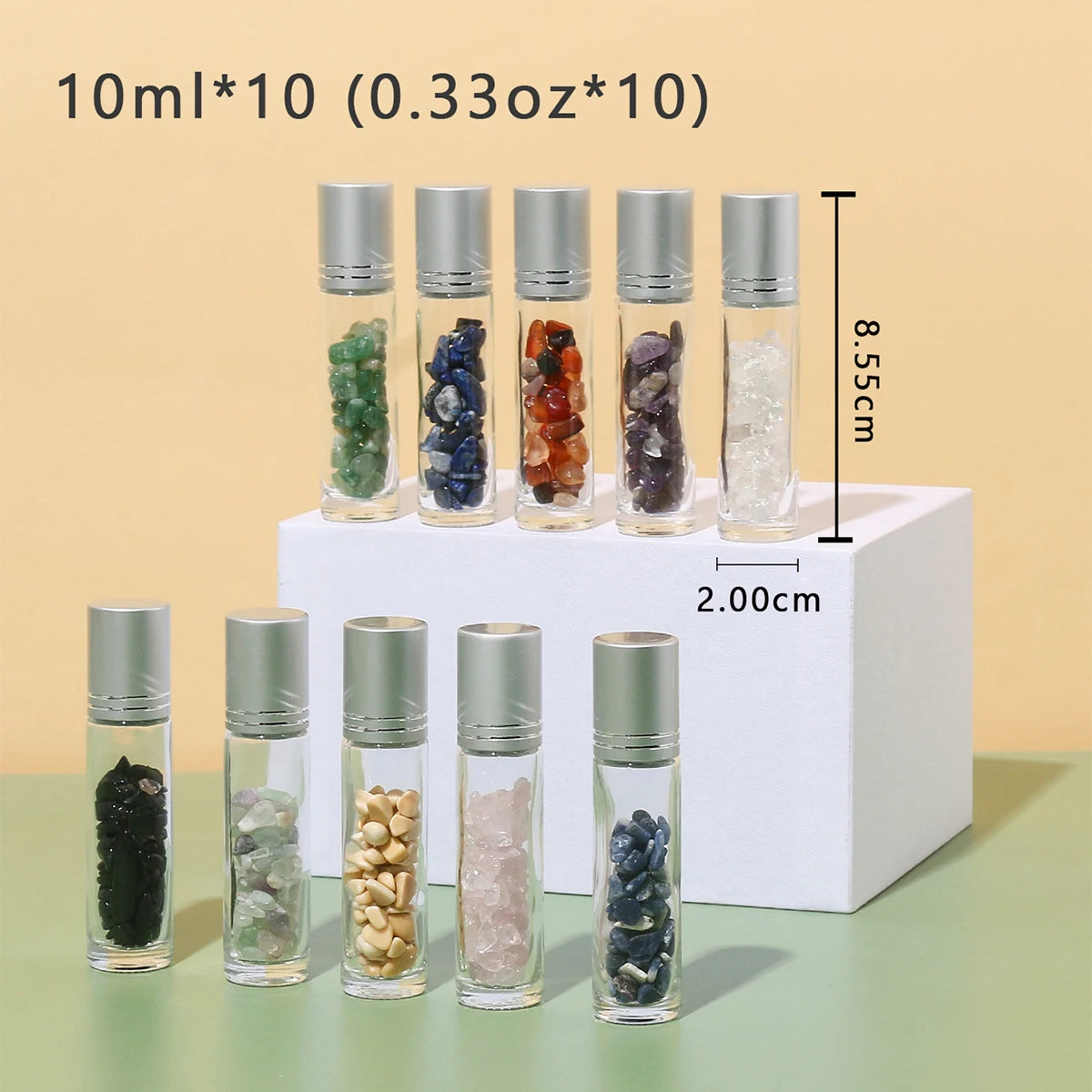 10pcs 10ml Essential Oil Roller Jade Stone Glass Gems Natural Roll-on Bottles Gemstone Refillable Perfume Bottle