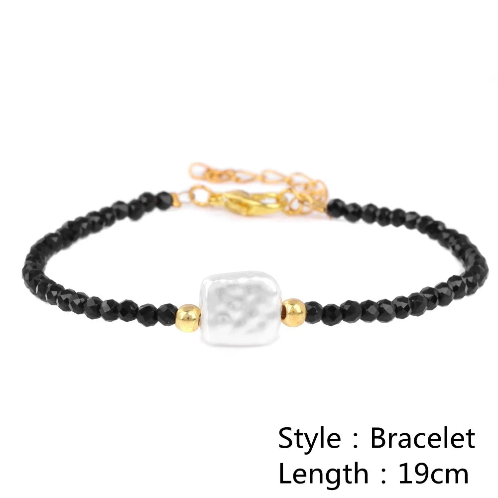 Female Pearl Pendant Necklace Natural Small Emerald Crystal Stone Necklace Gold Color Spacer Bead Heart Shape Buckle Necklace