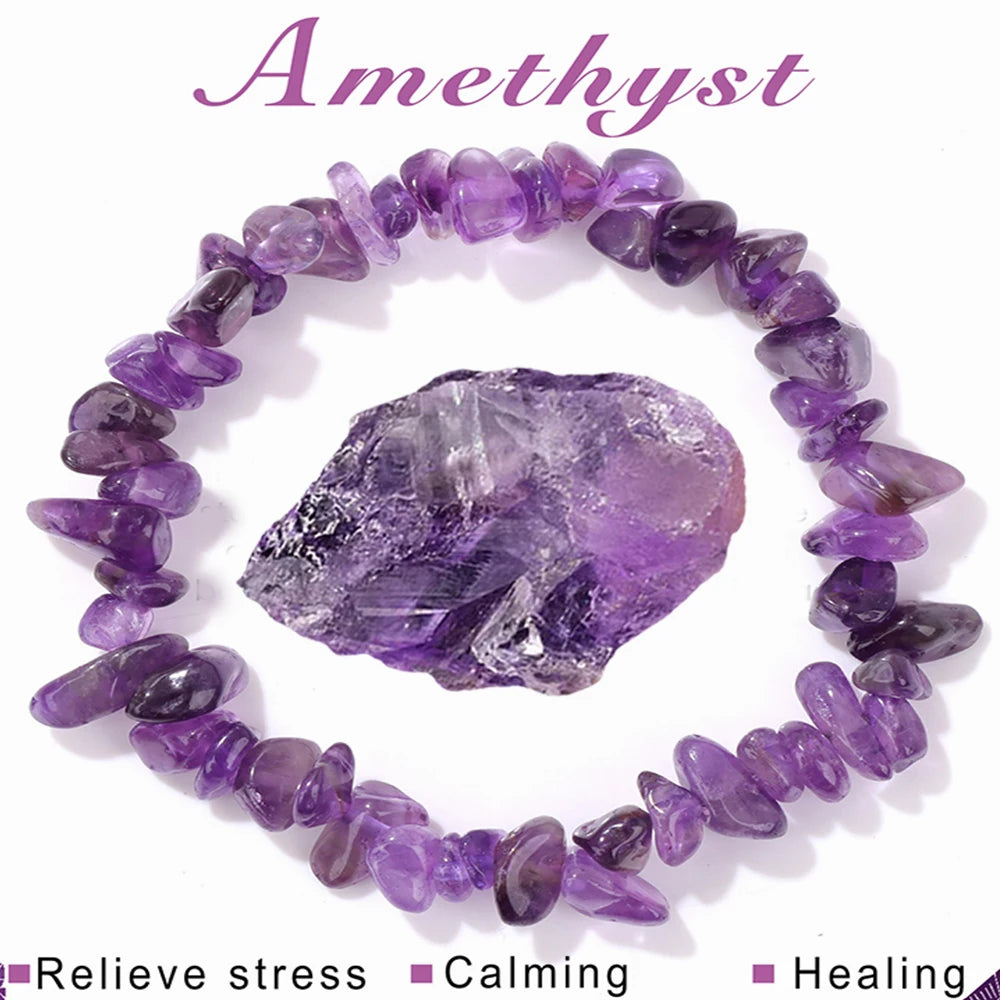 Irregular Amethysts Chip Beads Bracelet Natural Stone Gravel Gem Quartzs Bracelets For Women Men Healing Relieve Stress Jewelry