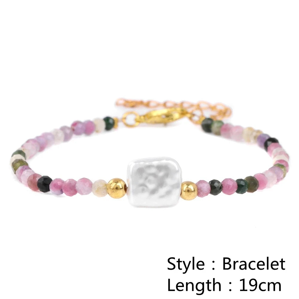 Female Pearl Pendant Necklace Natural Small Emerald Crystal Stone Necklace Gold Color Spacer Bead Heart Shape Buckle Necklace