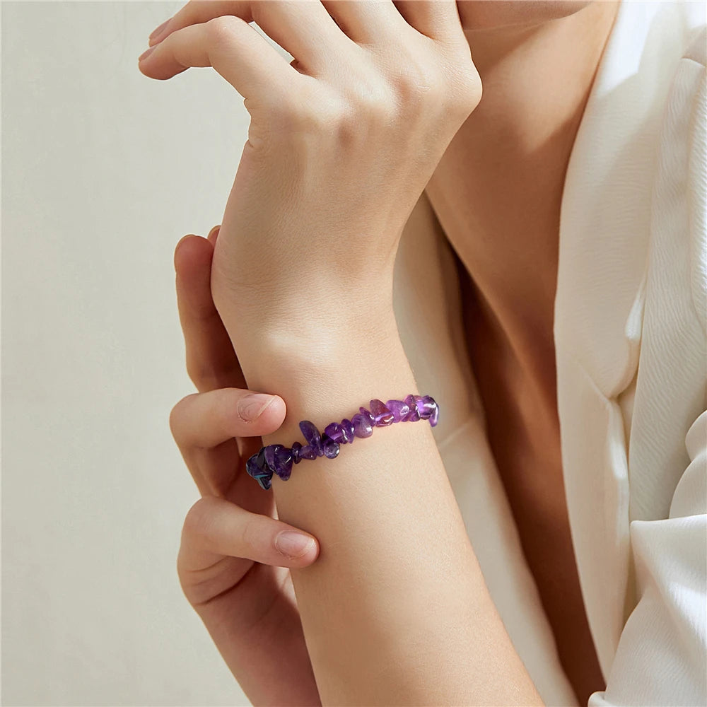 Irregular Amethysts Chip Beads Bracelet Natural Stone Gravel Gem Quartzs Bracelets For Women Men Healing Relieve Stress Jewelry