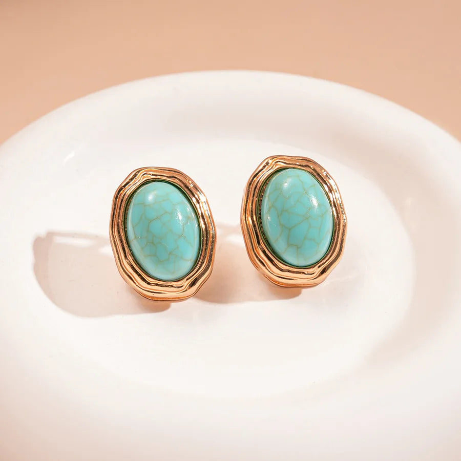 Boho Multi-layer Turquoise Chain Necklace Bracelet Earrings Jewelry Set Ethnic Style Geometric Beads Choker Necklacea for Party