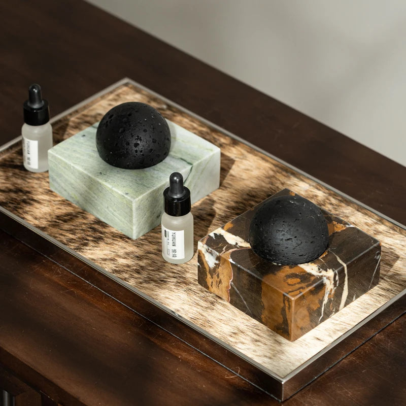 Black Lava Rock Stone Diffuser with Marble Base, Luxury Essential Oil Diffusers for Home Offices Yoga Sauna SPA