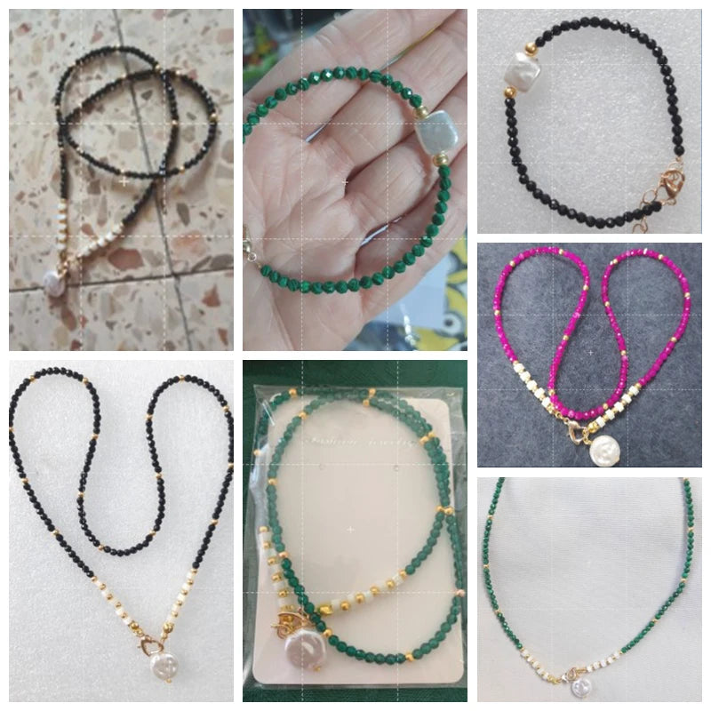 Female Pearl Pendant Necklace Natural Small Emerald Crystal Stone Necklace Gold Color Spacer Bead Heart Shape Buckle Necklace