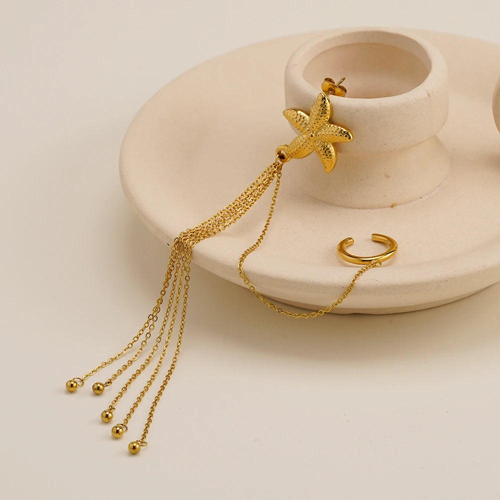 ENFASHION Para Mujer Summer Shell Starfish Pendant Necklace For Women's Stainless steel 18K Plated Gold Vacation Jewelry Set