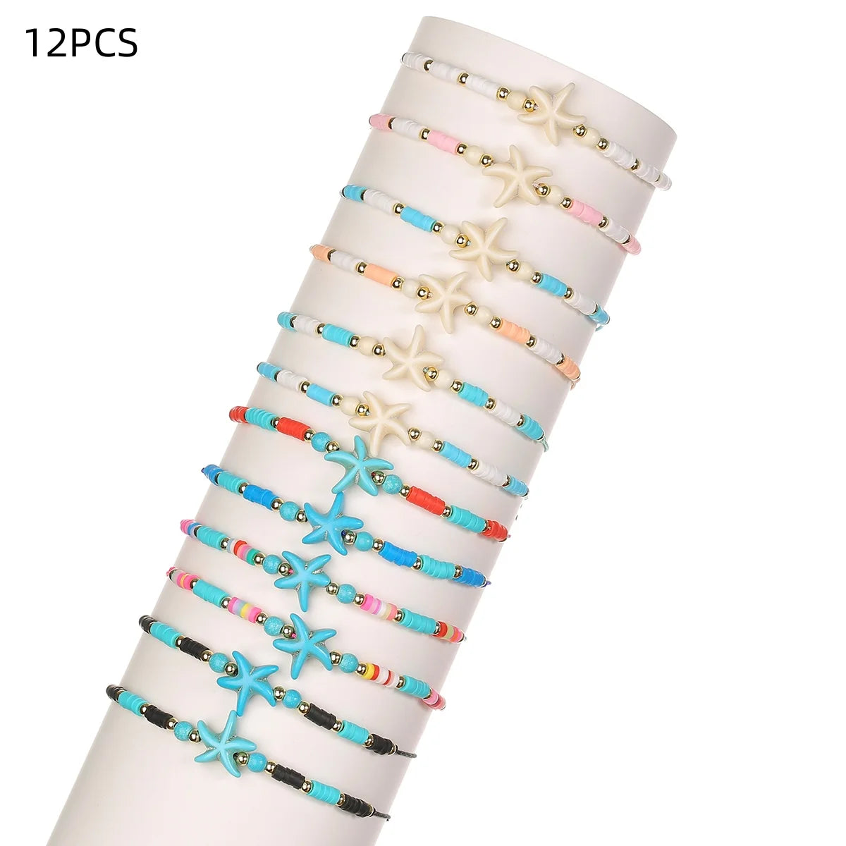 12pcs/set Starfish Charms Bracelet Set For Women Colorful Acrylic Beads Adjustable Bracelet Jewelry Gifts