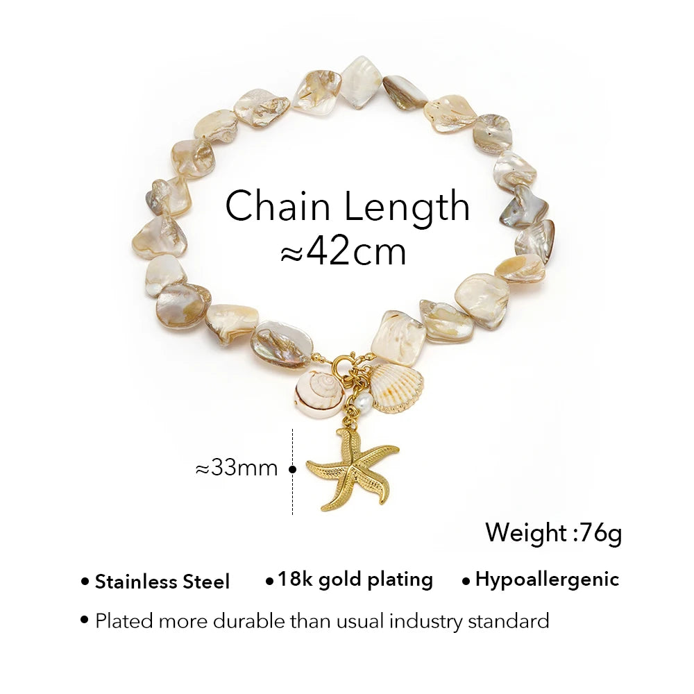 ENFASHION Para Mujer Summer Shell Starfish Pendant Necklace For Women's Stainless steel 18K Plated Gold Vacation Jewelry Set