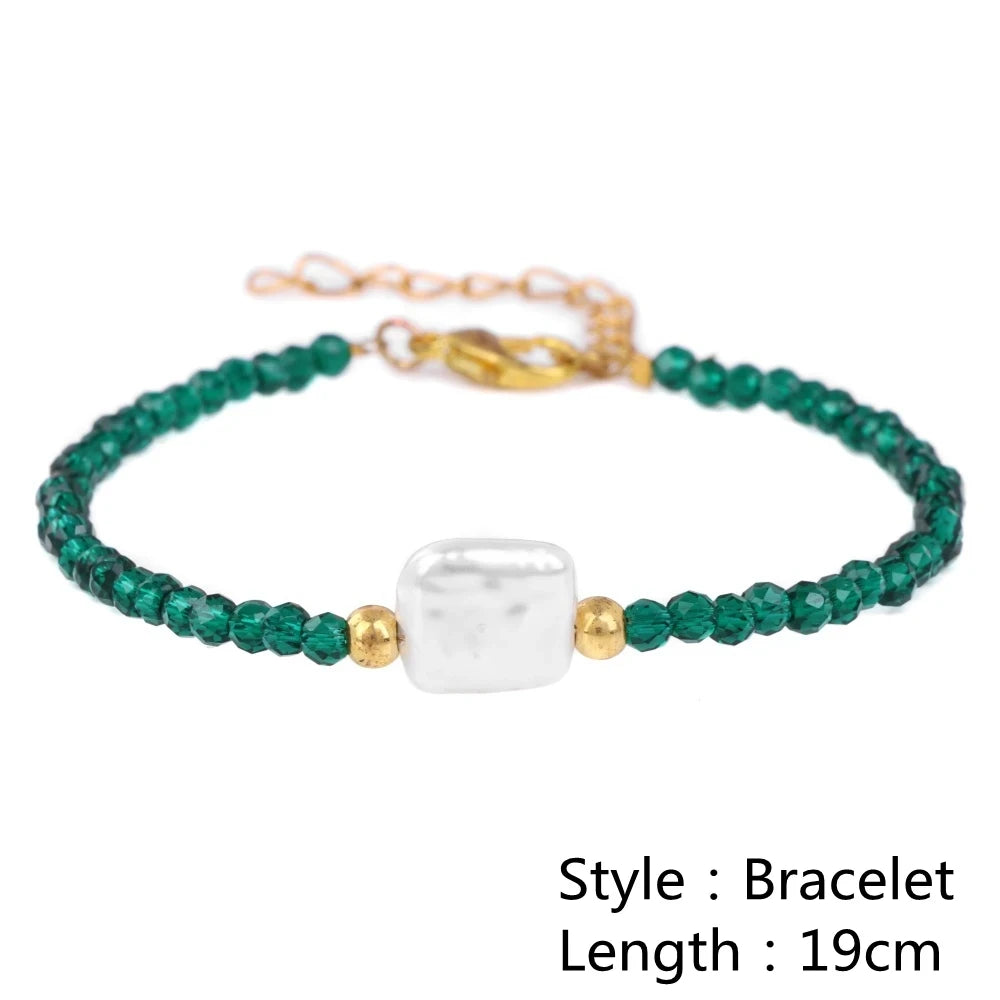 Female Pearl Pendant Necklace Natural Small Emerald Crystal Stone Necklace Gold Color Spacer Bead Heart Shape Buckle Necklace