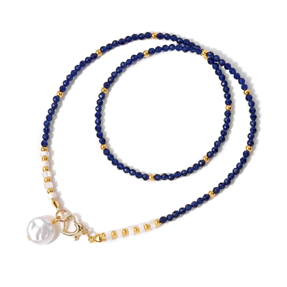 Female Pearl Pendant Necklace Natural Small Emerald Crystal Stone Necklace Gold Color Spacer Bead Heart Shape Buckle Necklace