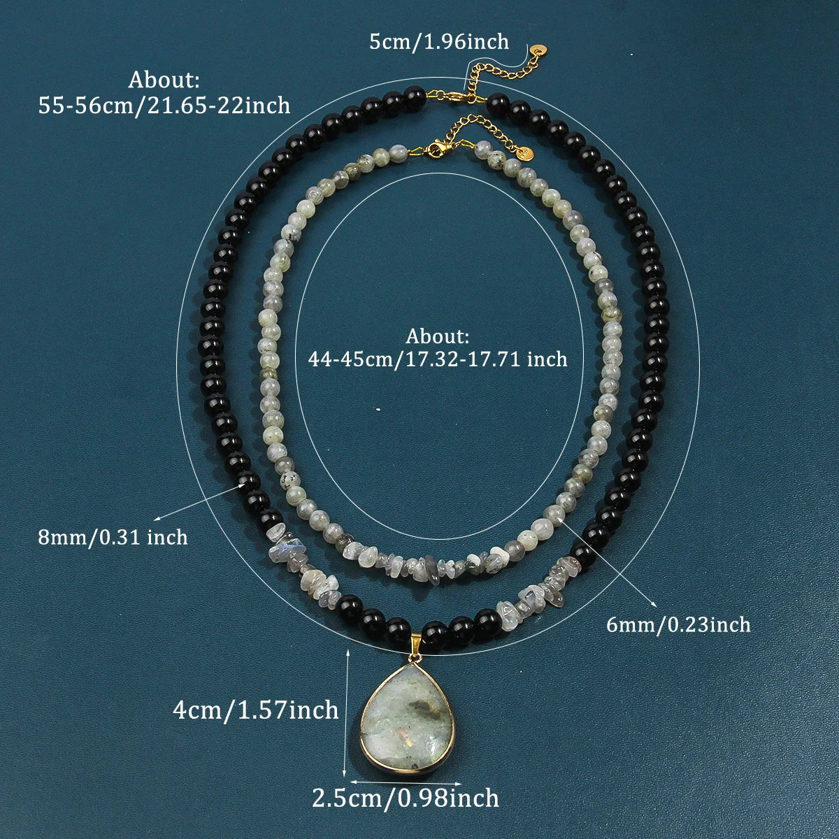 Fashionable and minimalist black&white natural stone bead necklace handmade adjustable long necklace