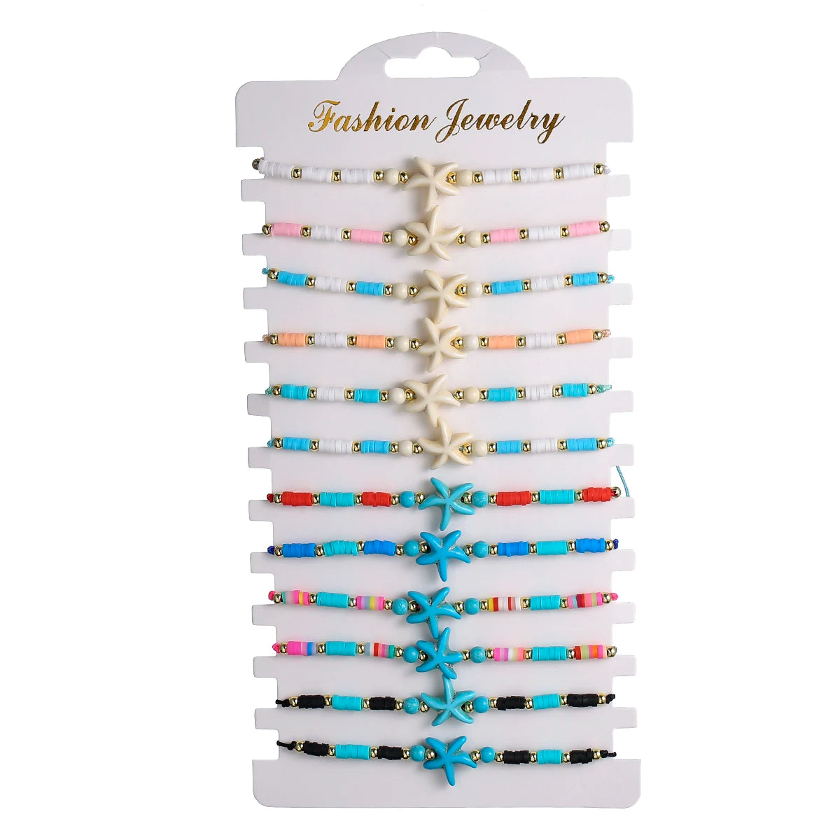 12pcs/set Starfish Charms Bracelet Set For Women Colorful Acrylic Beads Adjustable Bracelet Jewelry Gifts