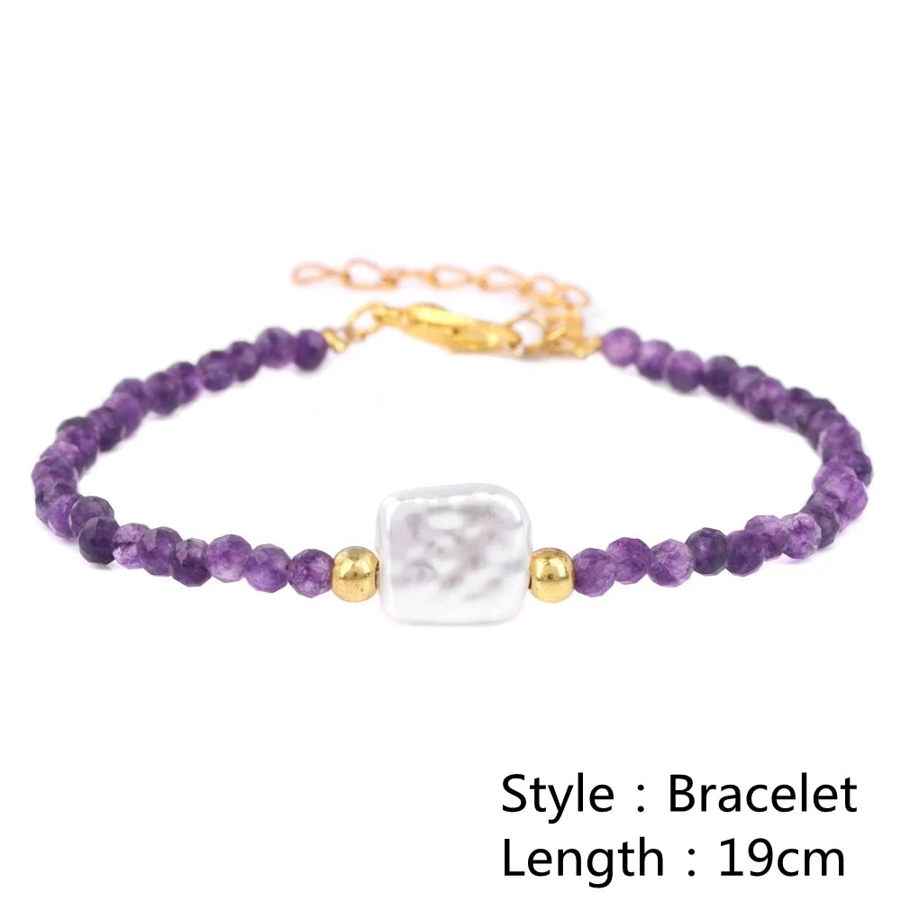 Female Pearl Pendant Necklace Natural Small Emerald Crystal Stone Necklace Gold Color Spacer Bead Heart Shape Buckle Necklace