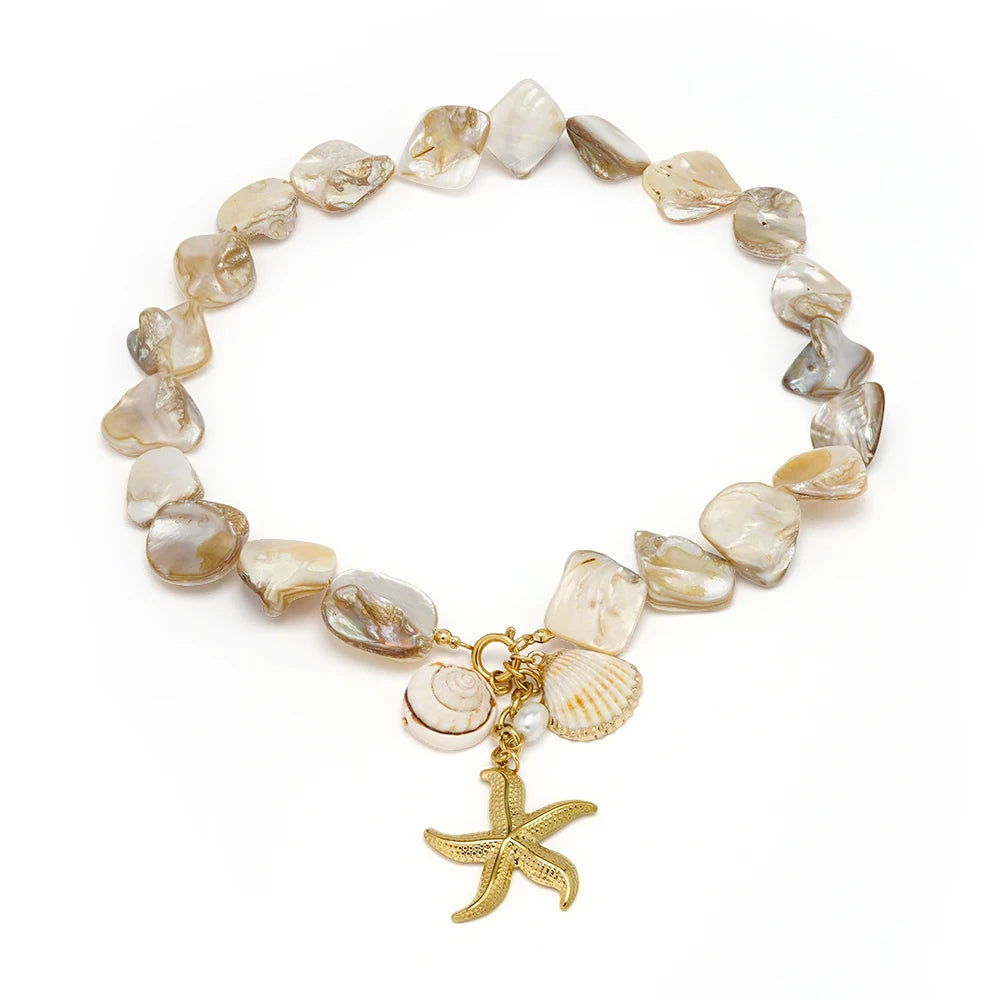 ENFASHION Para Mujer Summer Shell Starfish Pendant Necklace For Women's Stainless steel 18K Plated Gold Vacation Jewelry Set