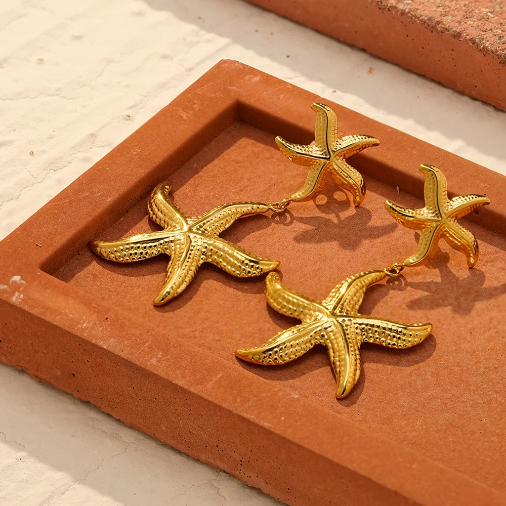 ENFASHION Para Mujer Summer Shell Starfish Pendant Necklace For Women's Stainless steel 18K Plated Gold Vacation Jewelry Set