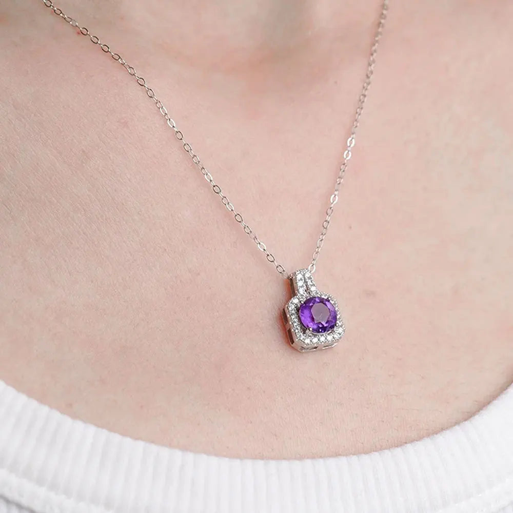 Natural Amethyst 925 Silver Jewelry Set Gift Box Necklace Ring Earrings Party and Evening Dress Accessories Birthday Gifts