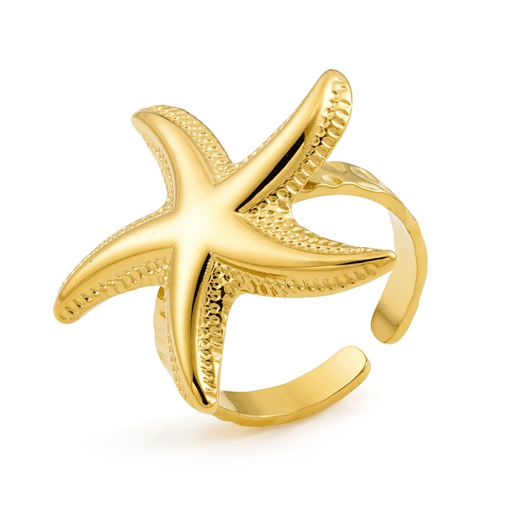 ENFASHION Para Mujer Summer Shell Starfish Pendant Necklace For Women's Stainless steel 18K Plated Gold Vacation Jewelry Set