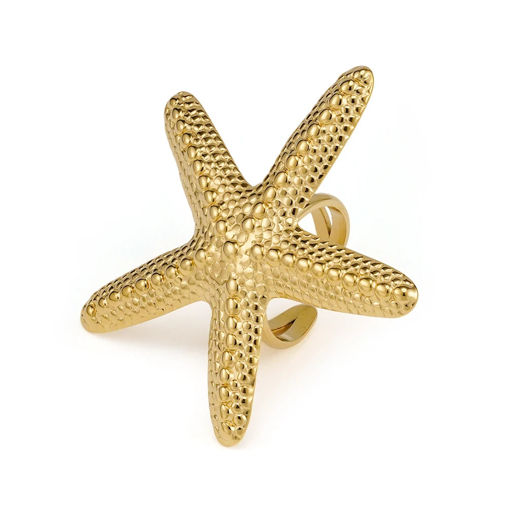 ENFASHION Para Mujer Summer Shell Starfish Pendant Necklace For Women's Stainless steel 18K Plated Gold Vacation Jewelry Set