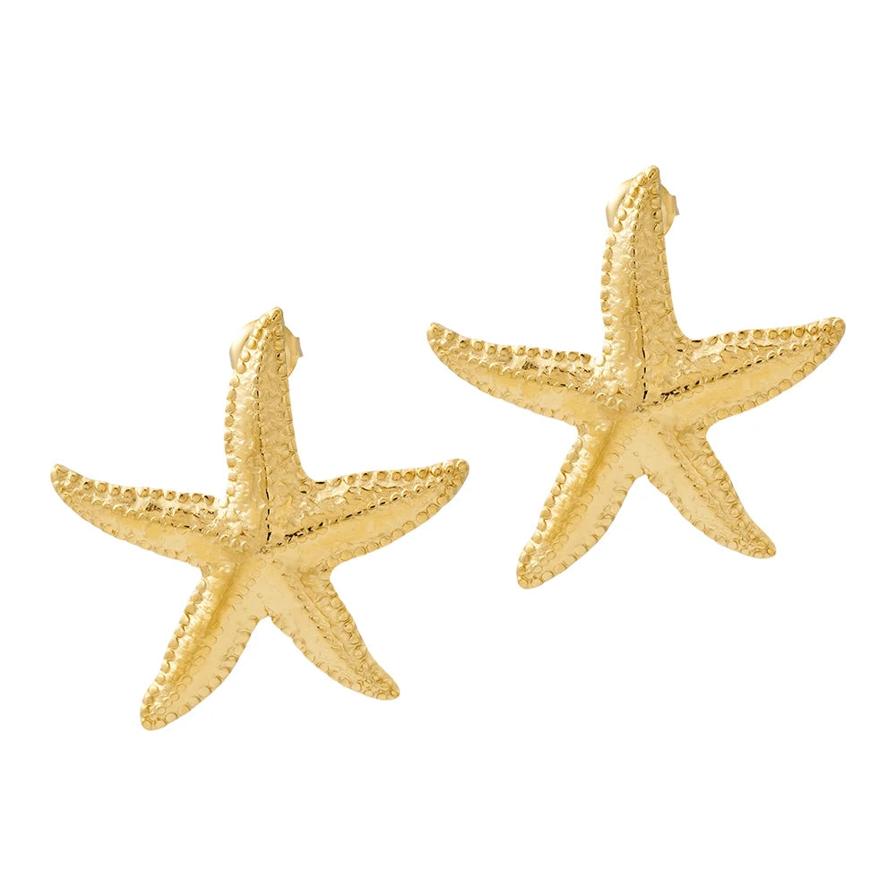 ENFASHION Para Mujer Summer Shell Starfish Pendant Necklace For Women's Stainless steel 18K Plated Gold Vacation Jewelry Set